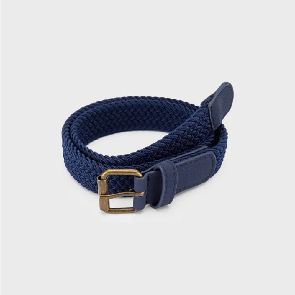 Size 4 Boys Mayoral Navy Braided Elastic Belt with Antique Brass Buckle